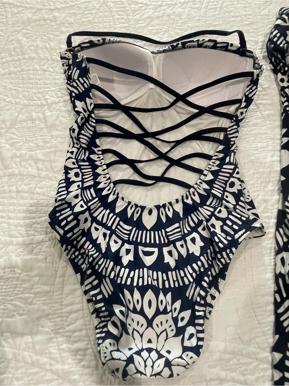 Trina Turk Blue and White One-Piece swimsuit and matching coverup dress - Picture 4 of 7